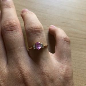 Lab diamond and pink sapphire 18k solid gold ring